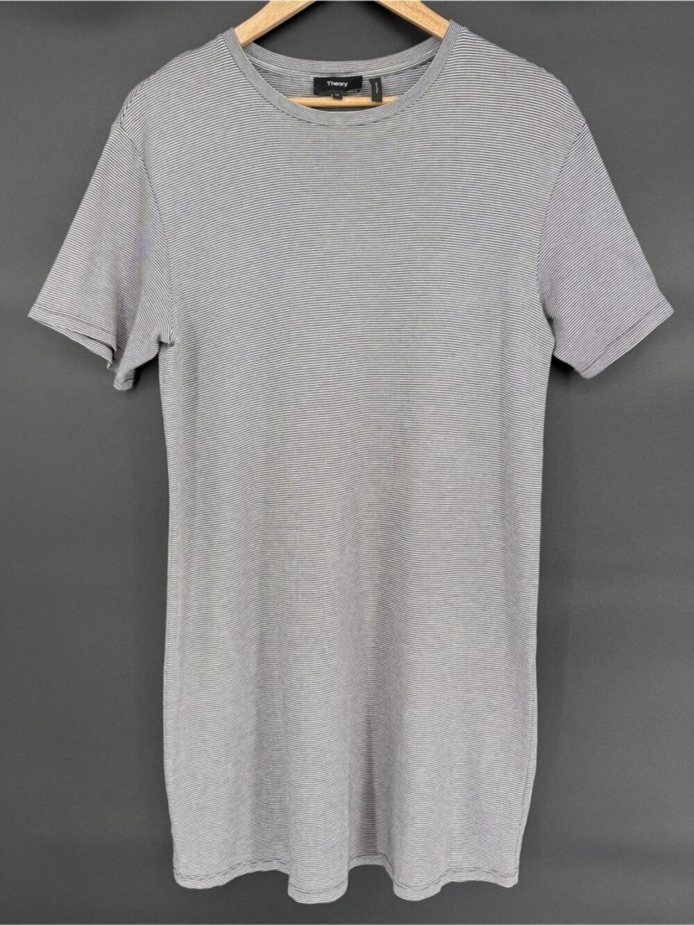 Theory Women's Perfect Striped T-shirt Dress M Black & White 100% Supima Cotton